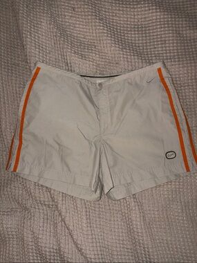 Nike Khaki Shorts with Orange Side Stripes